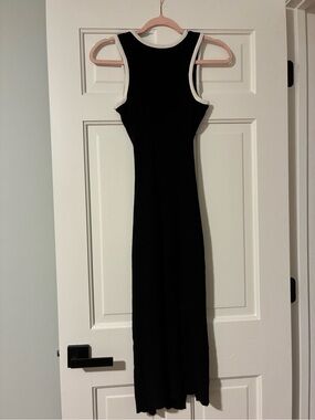 Quiet luxury Dress Black with cream trim Midi Cut Out Sleeveles